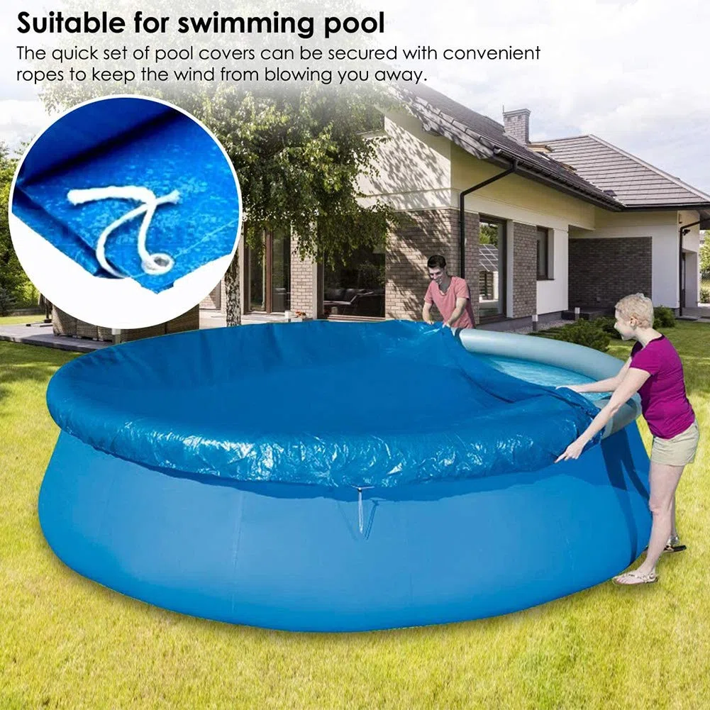 Ostop Cubierta para Piscina Redonda Diámetro 183 cm, Lona Inflable PVC Cubierta de Piscina Impermeable Antipolvo Prueba De Polvo y Viento,Bloquear Las Hojas Paño de la Piscina con Amarres de Cuerda