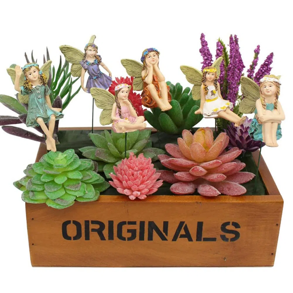 Figuras de Hadas en Miniatura, 6 Piezas Accesorios Jardín Hadas, Estatua Hada Resina en Miniatura, Exterior Mini Hadas Jardín Adornos, para Decoración Pasteles Cumpleaños y Decoración Jardín
