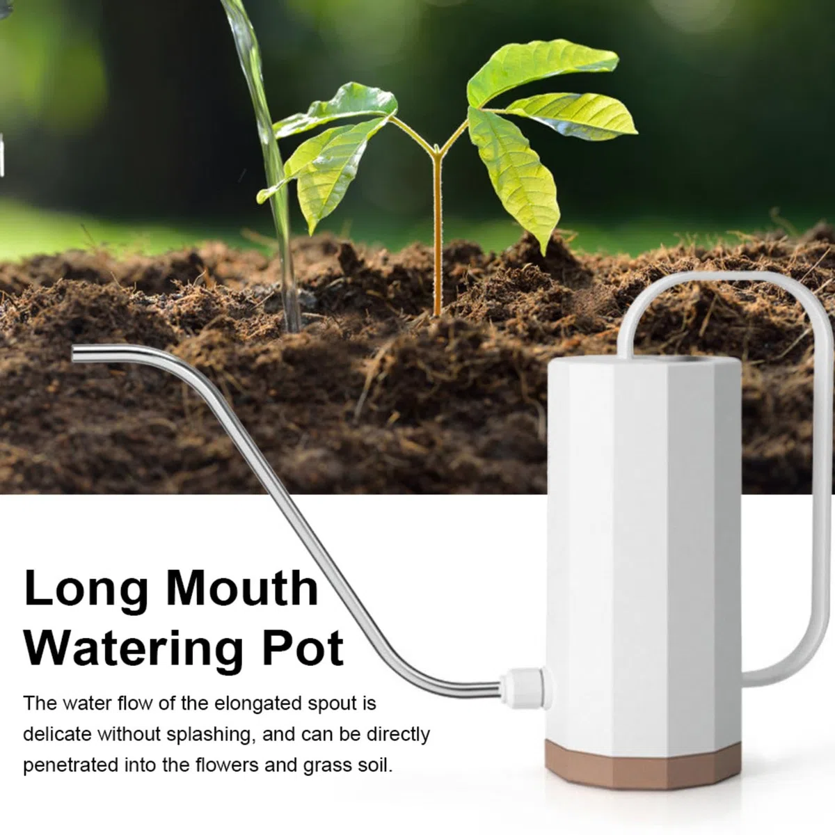 Regadera de Cuello Largo | Regadera de jardín de Acero Inoxidable de 50 onzas, Boquilla Larga para Evitar derrames para Plantas de Exterior e Interior
