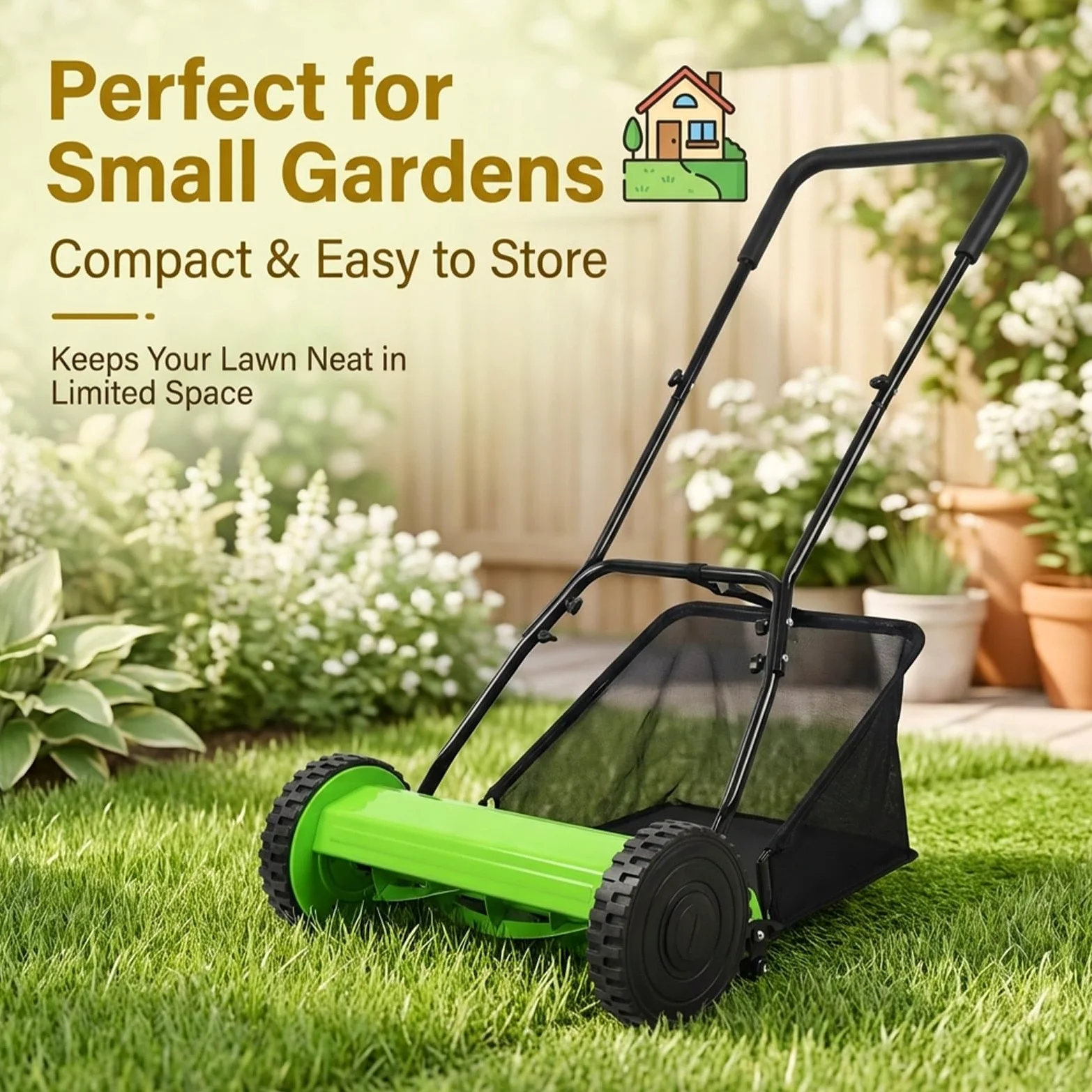 Cortacésped manual, recogedor de césped, cuchillas de acero al manganeso, altura ajustable de 17 a 33 mm, ideal para pequeños jardines y parques, cuidado eficiente del césped