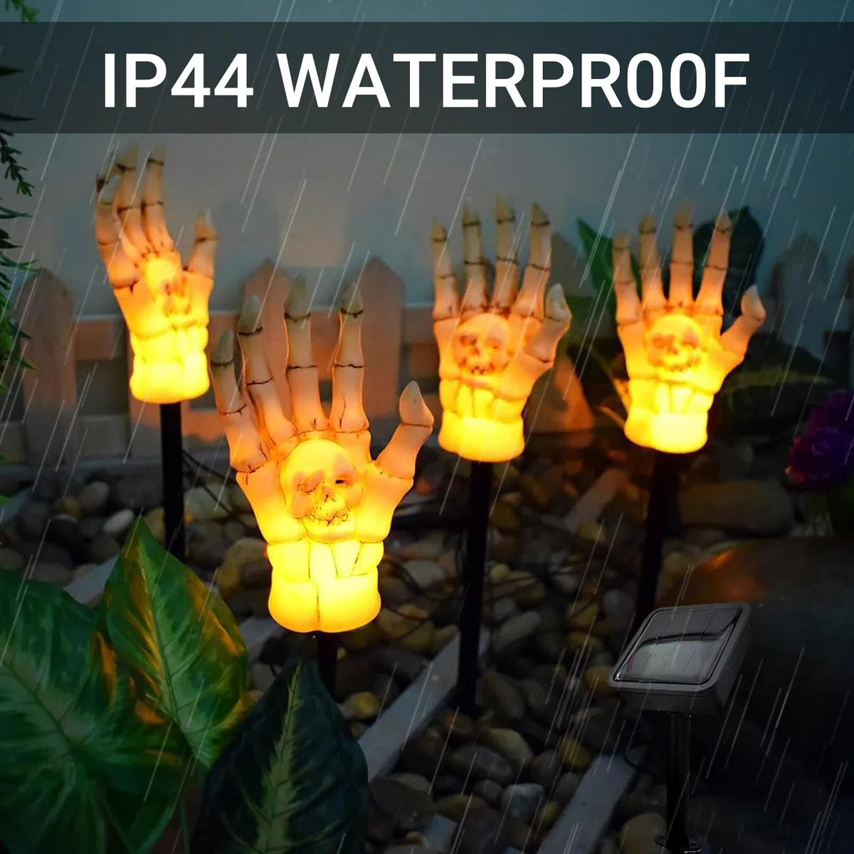 Manos de Esqueleto,Decoración Halloween,Estacas de Brazo de Esqueleto Iluminadas,Luces Solares para Jardín Exterior,Decoraciones de Halloween,para Jardín al Aire Libre Casa y Exterior