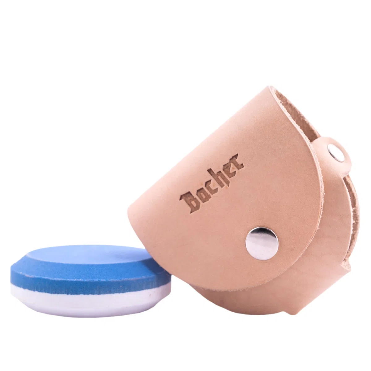 BACHER Premium Piedra Afilar Hacha Redonda, Afilador para Hachas y Cuchillos con Funda de Piel, Piedra de Afilar de Doble Cara (Grano 120/600)