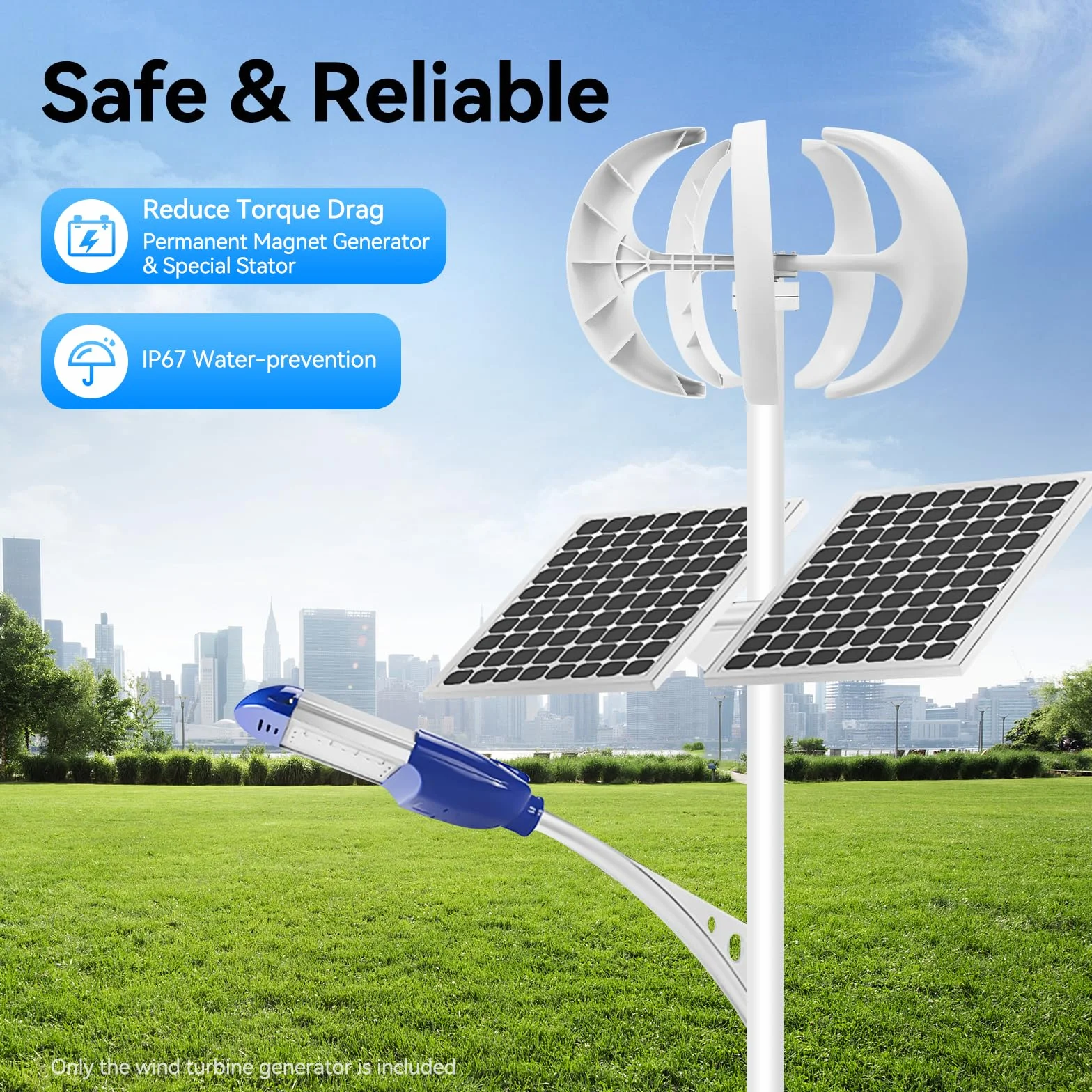 Aerogenerador vertical 600W 24V a 5 aspas con controlador IP67