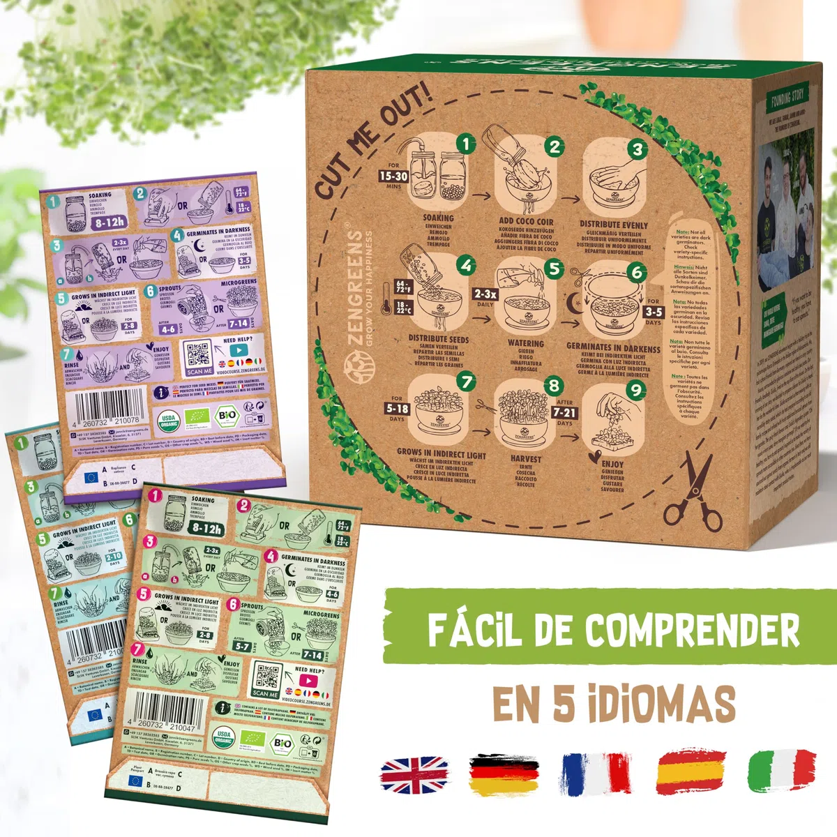 ZenGreens® Set de cultivo de microgreens eco - incl. cáscara de coco y 3 tipos de semillas - kit de germinación - alternativa a la germinador de semillas