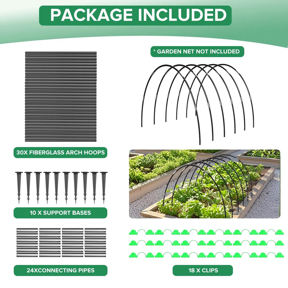 30 Piezas Arcos para Invernadero, Aros Invernadero Grandes,vivero de Verduras, Arco de túnel de película Bricolaje para huertos y Jardinería Aros de jardín (6, Negro)