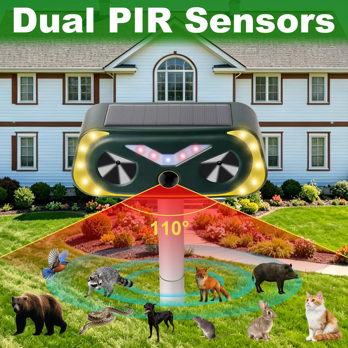 Repelente Gatos, Repelente Solar de Animales Ultrasónico con LED Intermitentes, Ahuyentador de Palomas, Pájaros, Perros, Ratones Interior y Exterior para Patio, Jardín, Granja