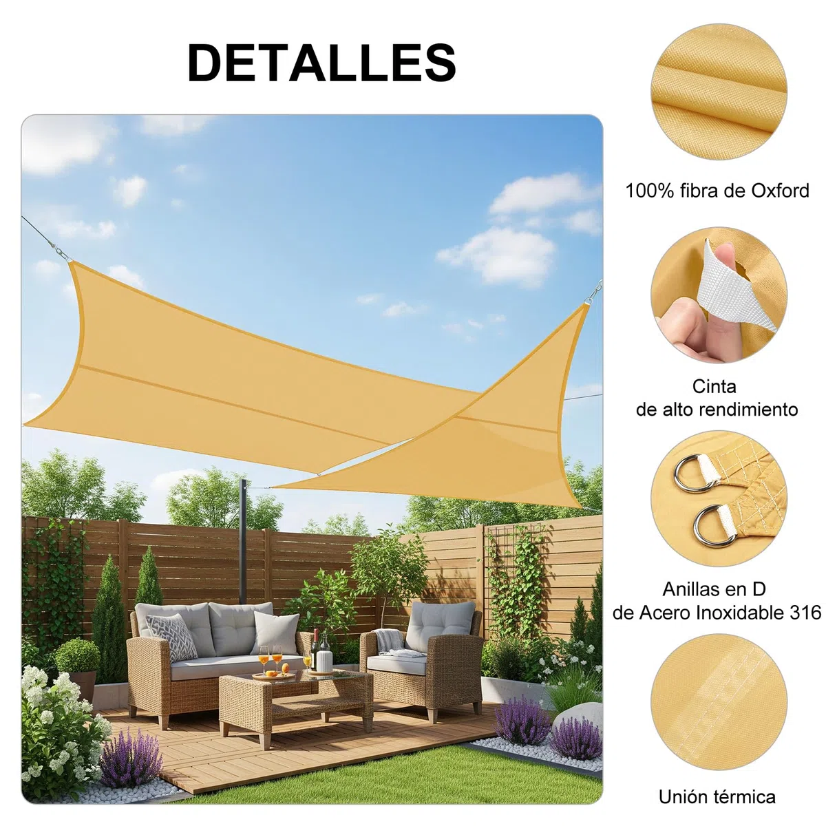 COOL AREA Toldo Vela de Sombra Impermeable Rectángulo 2.5x2.5x3.5m UV Block Resistente a la Intemperie para Patio Jardín Patio Exterior,Arena