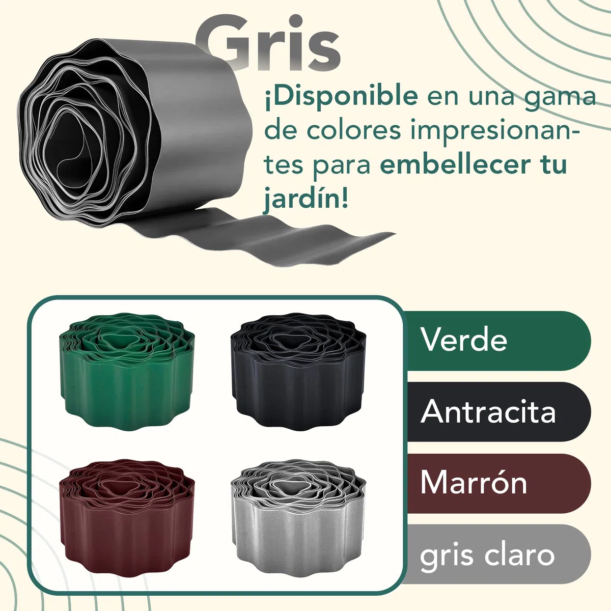 GARDENIX Borde de Macizo Corrugado Macizo de Flores Borde de césped Borde de Macizo Plástico Largo 9m, Alto 15cm, Antracita