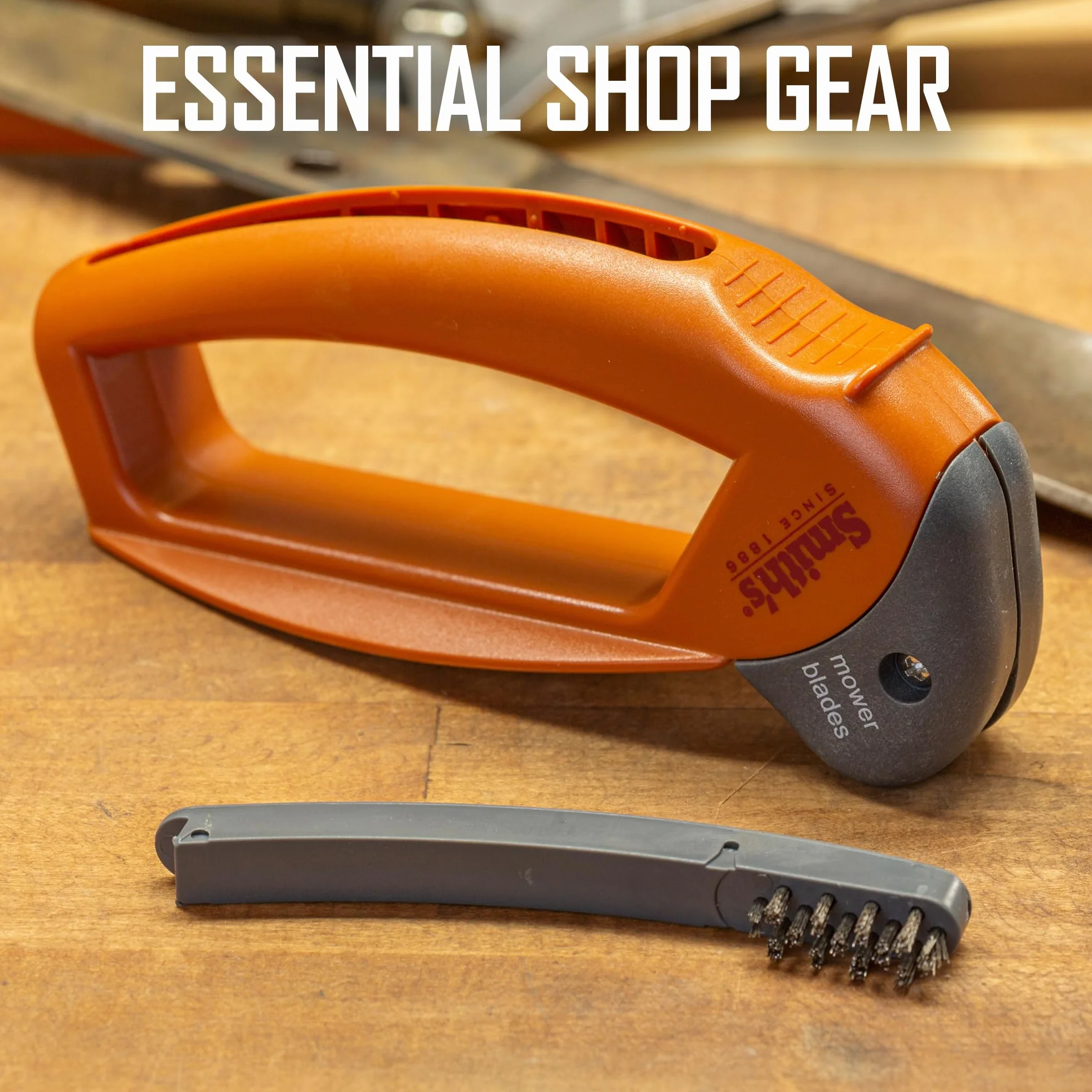 Smith's 50603 - Afilador de Cuchillas para cortacésped de Mano, Mango de Gran tamaño y Protector de Seguridad Grande, plástico Duradero, fácil de Usar, Cepillo de Limpieza de Alambre, Hoja de carburo