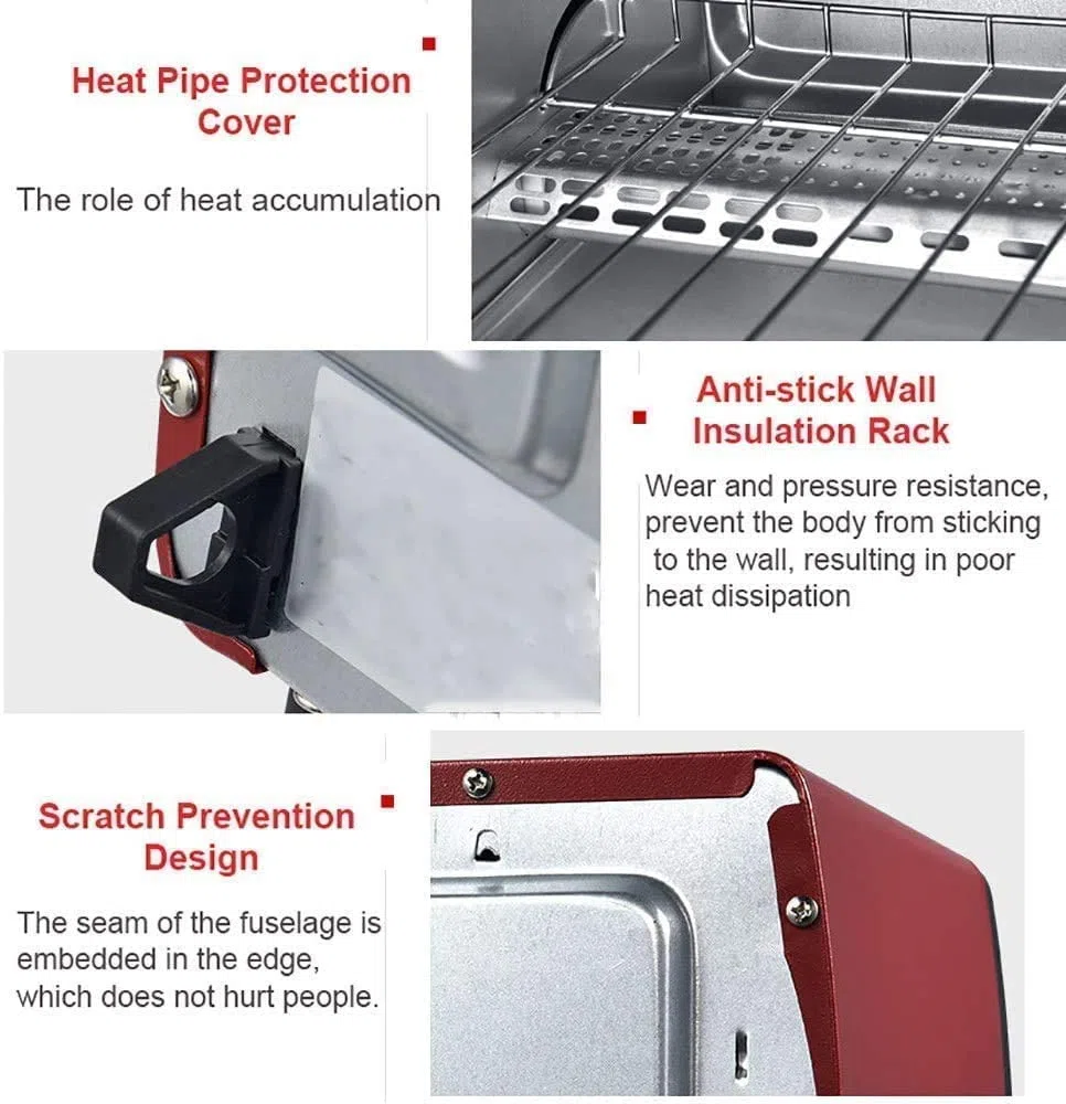 Mini Horno Eléctrico, Horno Y Parrilla con Placas Dobles Horno con Parrilla Eléctrica Horno Doméstico 12 litros Útiles