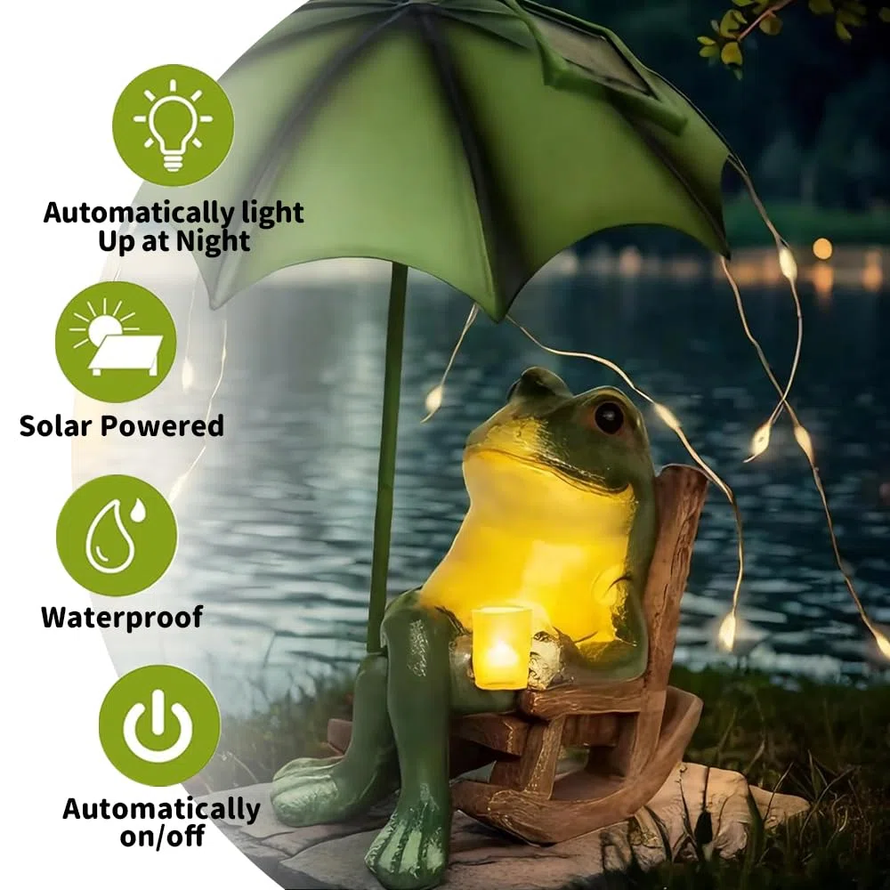 Estatuas Solares de Rana, Decoración de Jardín para Exteriores, Decoracion de Exterior Hogar de Resina, Figuras de Animales de Jardín con Luz Solar, para terraza para Exterior, Balcón, Terraza