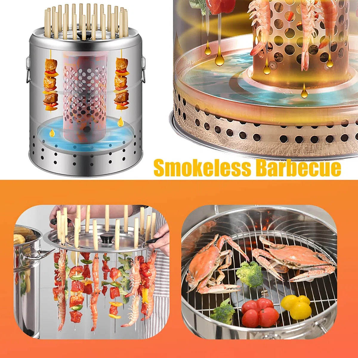 Parrilla ahumadora de carbón, barbacoa vertical de acero inoxidable con 50 pinchos para cocinar al aire libre y entusiastas de la barbacoa