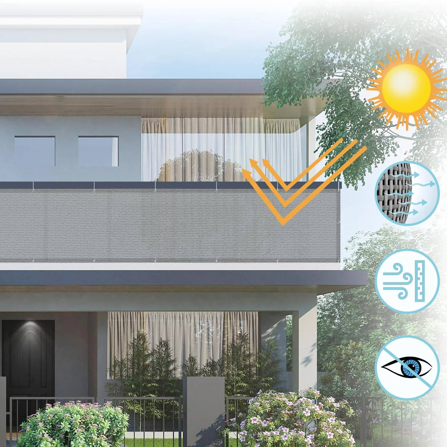 AXT SHADE Pantalla Privacidad Balcón 80x500cm HDPE Ocultacion Balcon Protección Viento y Los Rayos UV con Ataduras de Cables para Exterior Terraza-Gris Claro