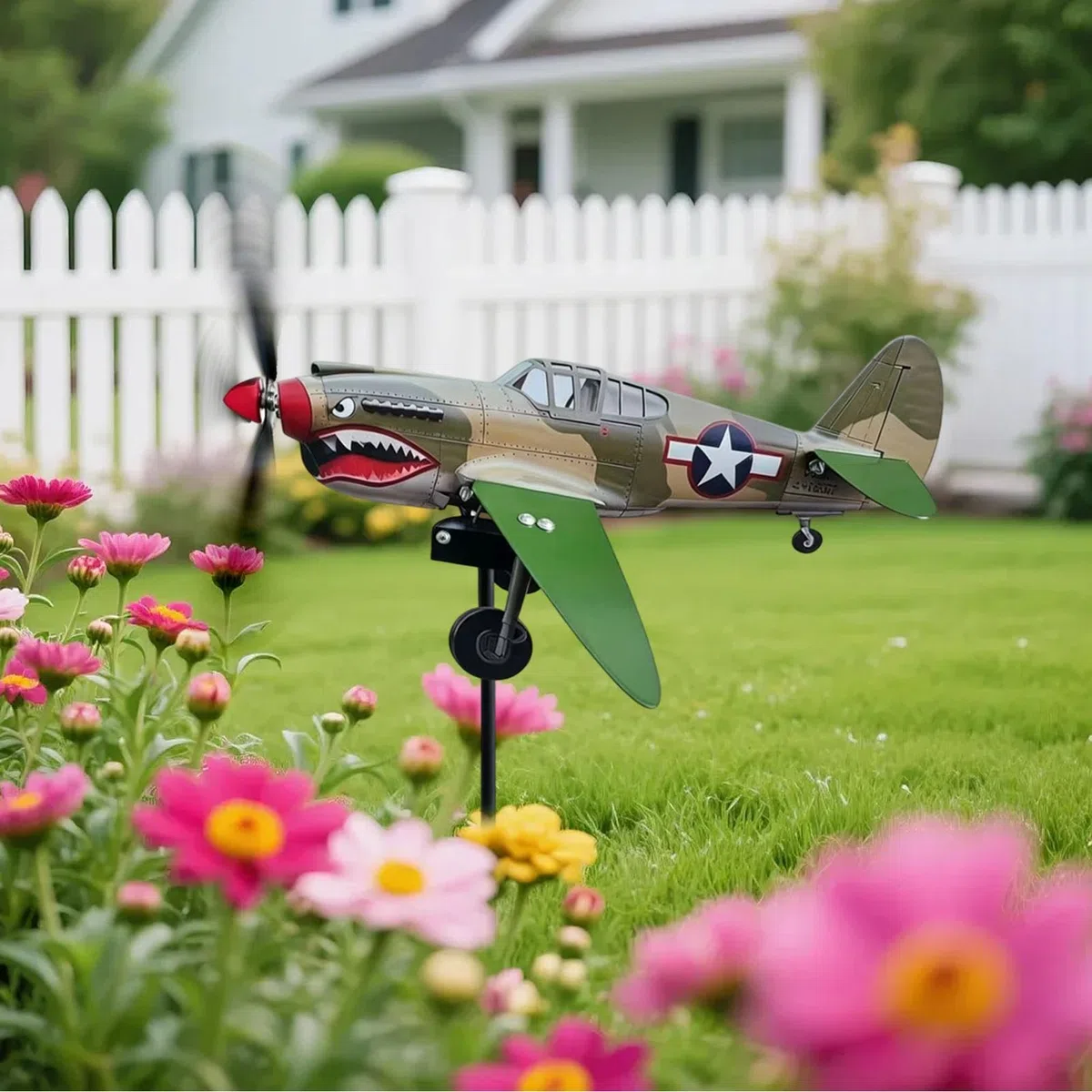 Spinner de Viento avión Guerra boces tiburón | Veleta de avión Metal | Hilanderos Viento hélice boces tiburón jardín | Molino de vienta Aeroplano estaca Arte Movimiento decoración al Aire Libre