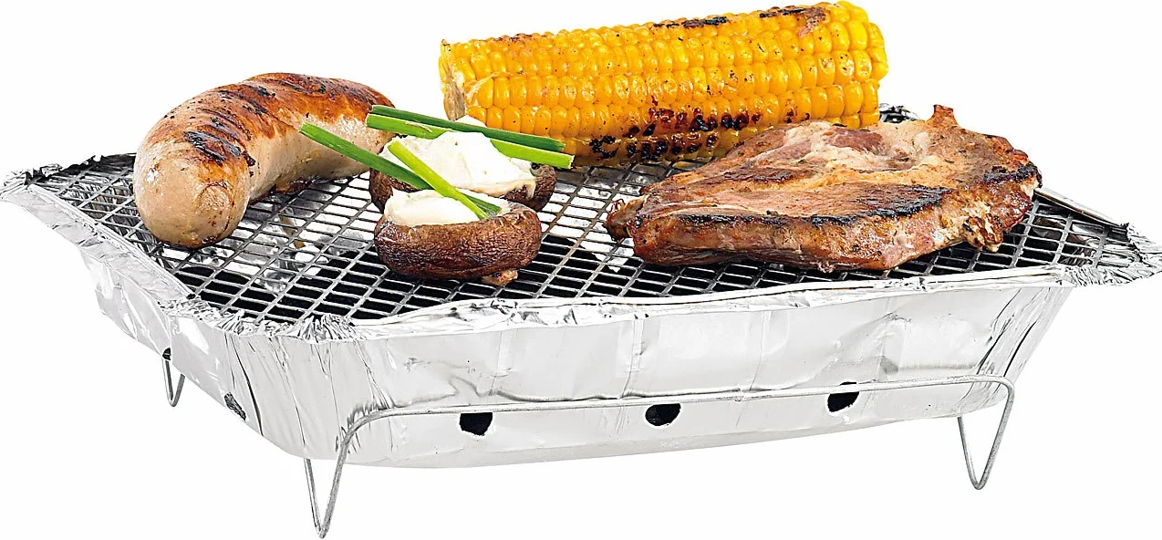 Infactory – Barbacoa individual desechable paquete de 2 unidades, carbón y encendedor