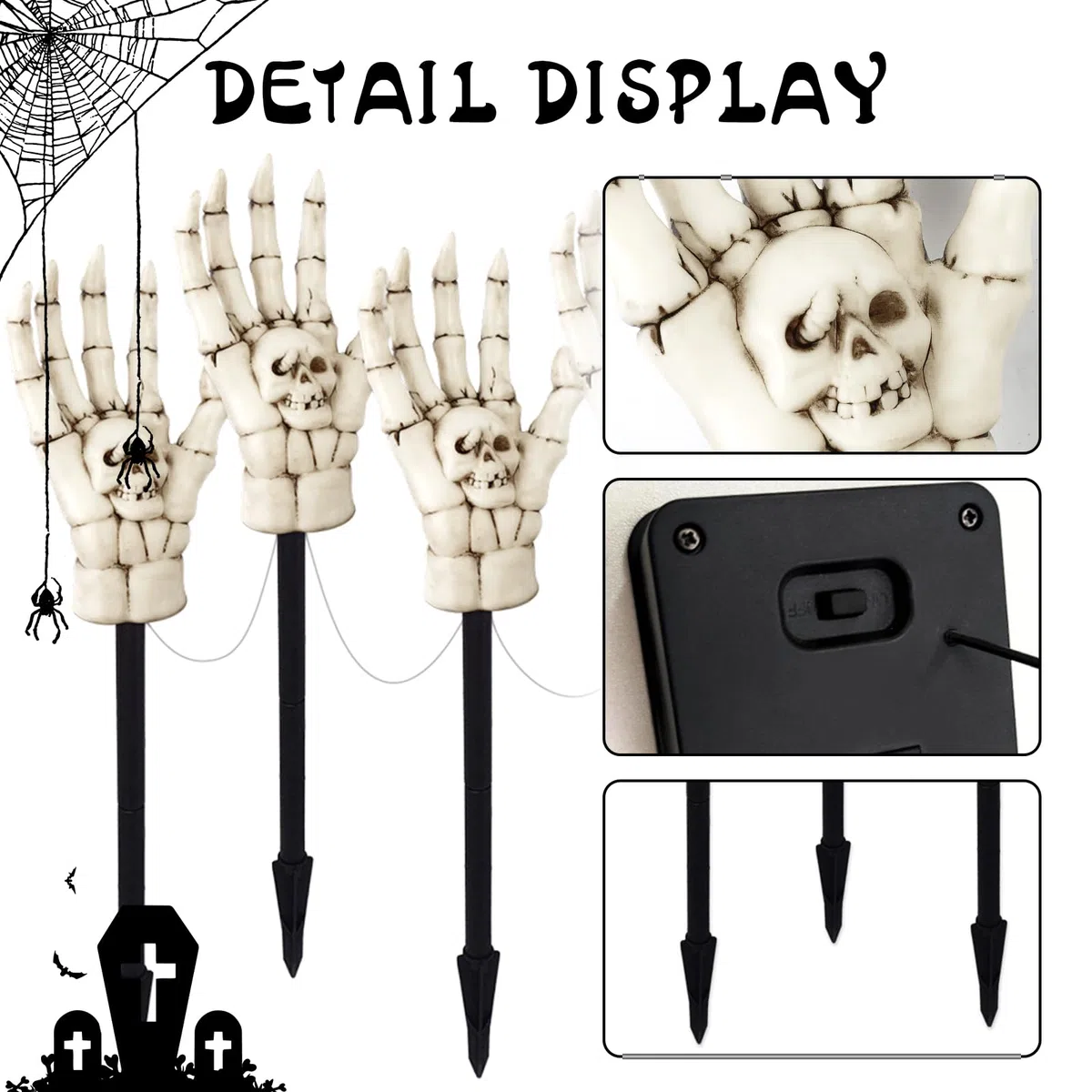 Manos de Esqueleto,Decoración Halloween,Estacas de Brazo de Esqueleto Iluminadas,Luces Solares para Jardín Exterior,Decoraciones de Halloween,para Jardín al Aire Libre Casa y Exterior