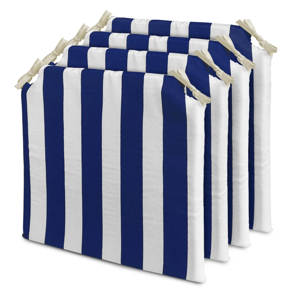 TIENDA EURASIA - Cojines para Sillas de Terraza | Pack de 4 Unidades | Estampado de Rayas | Medida 40 x 40 x 4 cm | Funda Lavable con Cremallera | 2 Cintas de Sujeción | Relleno de Espuma (Azul)