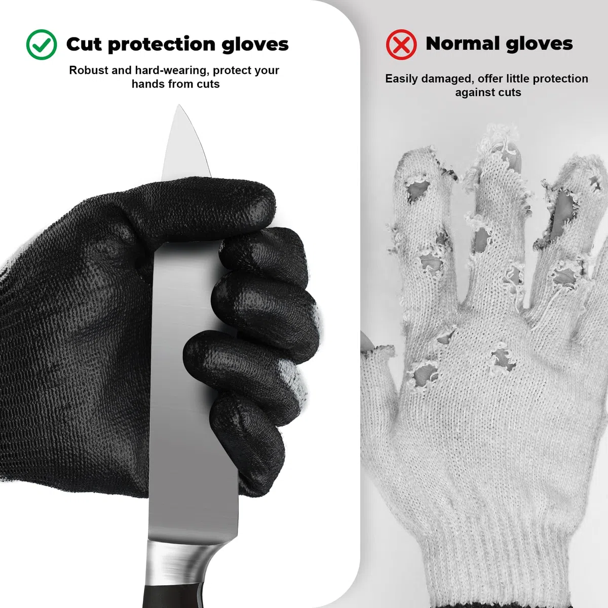 Guantes de protección contra cortes nivel 3 para cocina, jardín y obras, talla S, 3 pares (3, M)