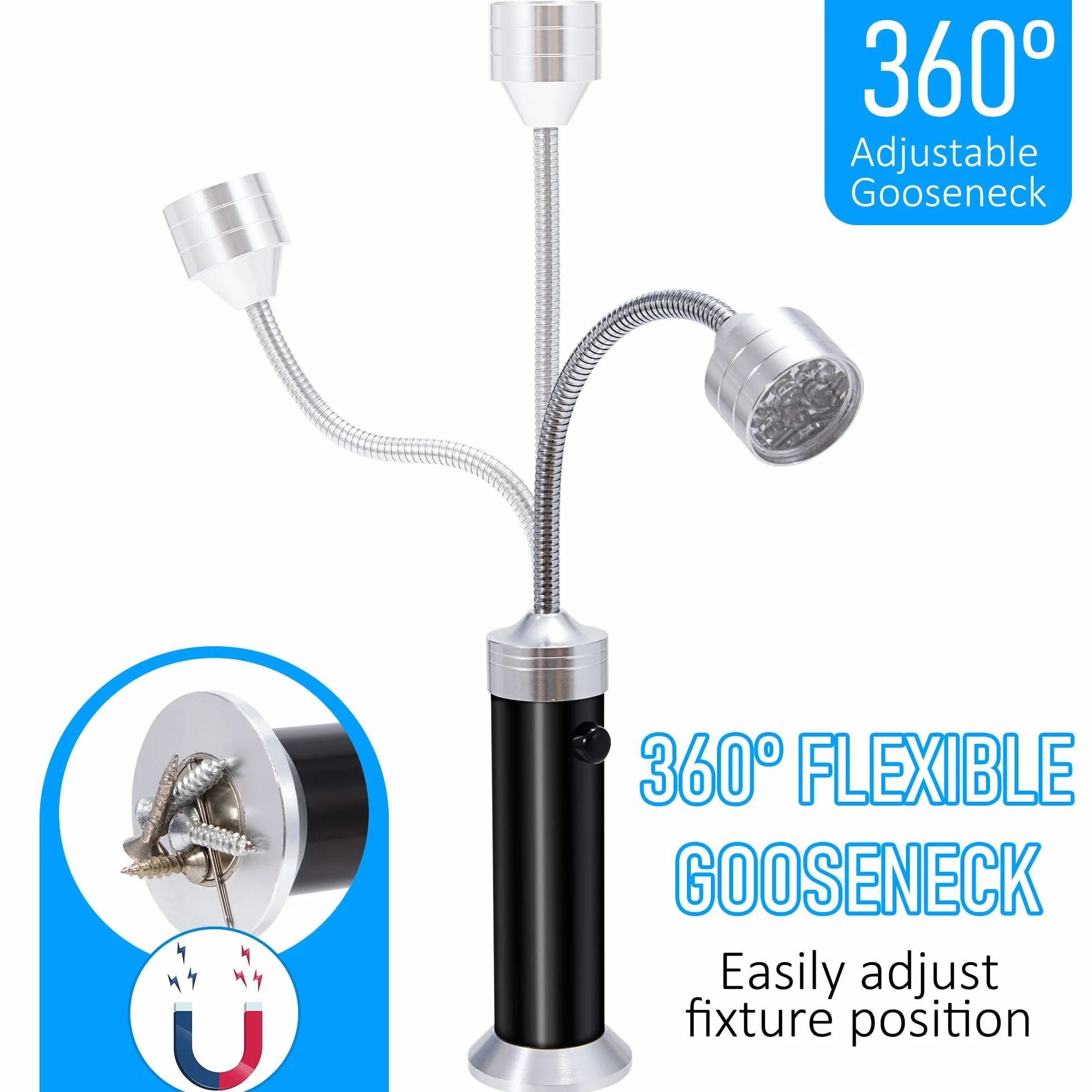 Luz de Parrilla, 2 Unidades Barbacoa Llevó LáMpara de Luz LED Magnética, 360 Grados Rotación, Ajustable, Flexible Cuello para Iluminar Exteriores, BBQ, Camping, Fiesta, Leer, Taller(Negro)