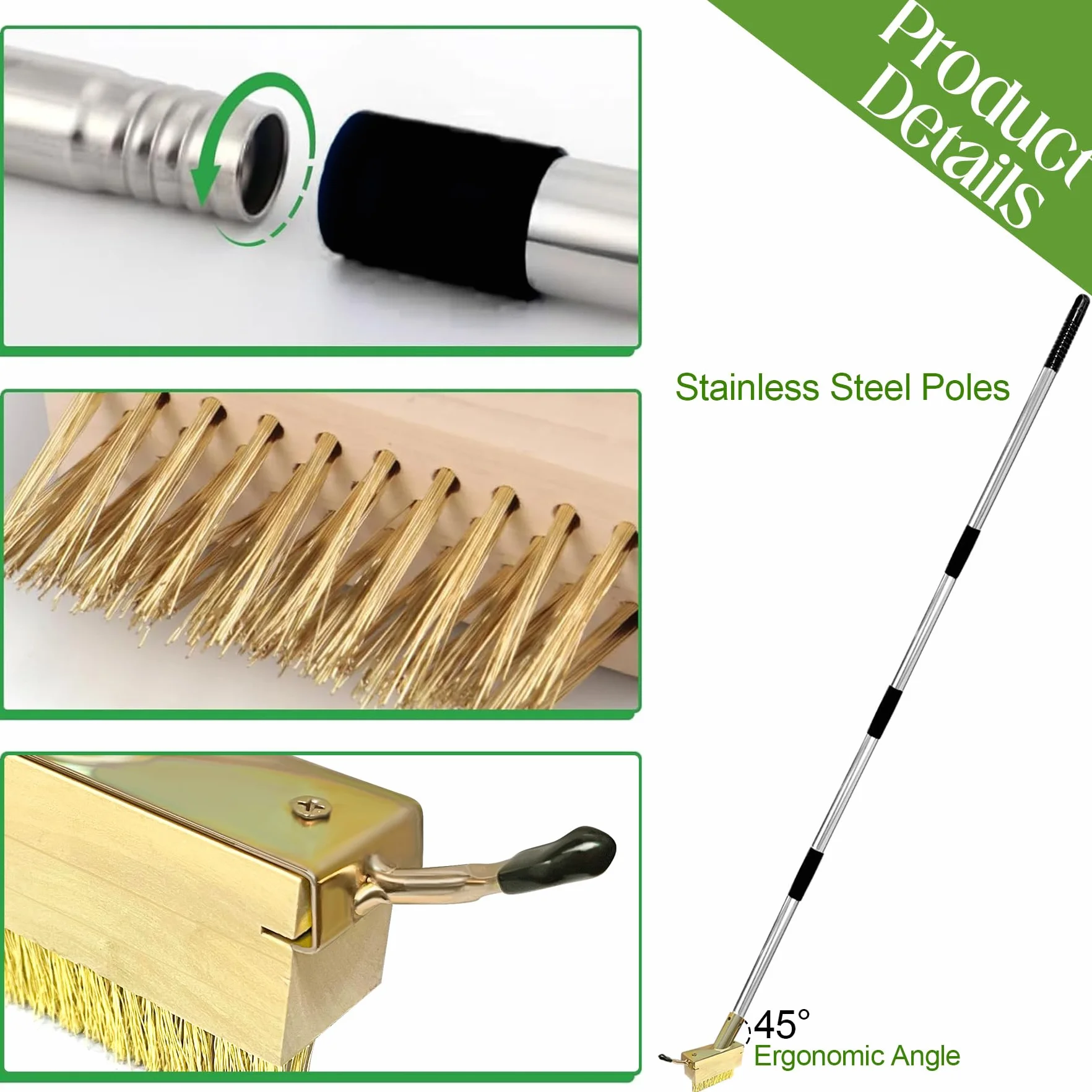 TZEKING Escoba de Alambre de Acero,2 Piezas Escoba de Alambre con Mango Telescópico,Escoba de Alambre con Mango Largo,Cepillo de Alambre para Escoba,Escoba metálica de Jardin,para Eliminar de Musgo