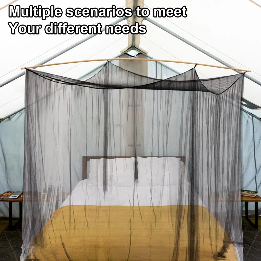 Mosquitera para Cama, Tienda de campaña - Mosquitera de Cuatro Puertas 210 x 240 x 190 cm, Mosquitera Cuadrada Negra de poliéster,Mosquitera Interior y Exterior para Camas Individuales y Dobles