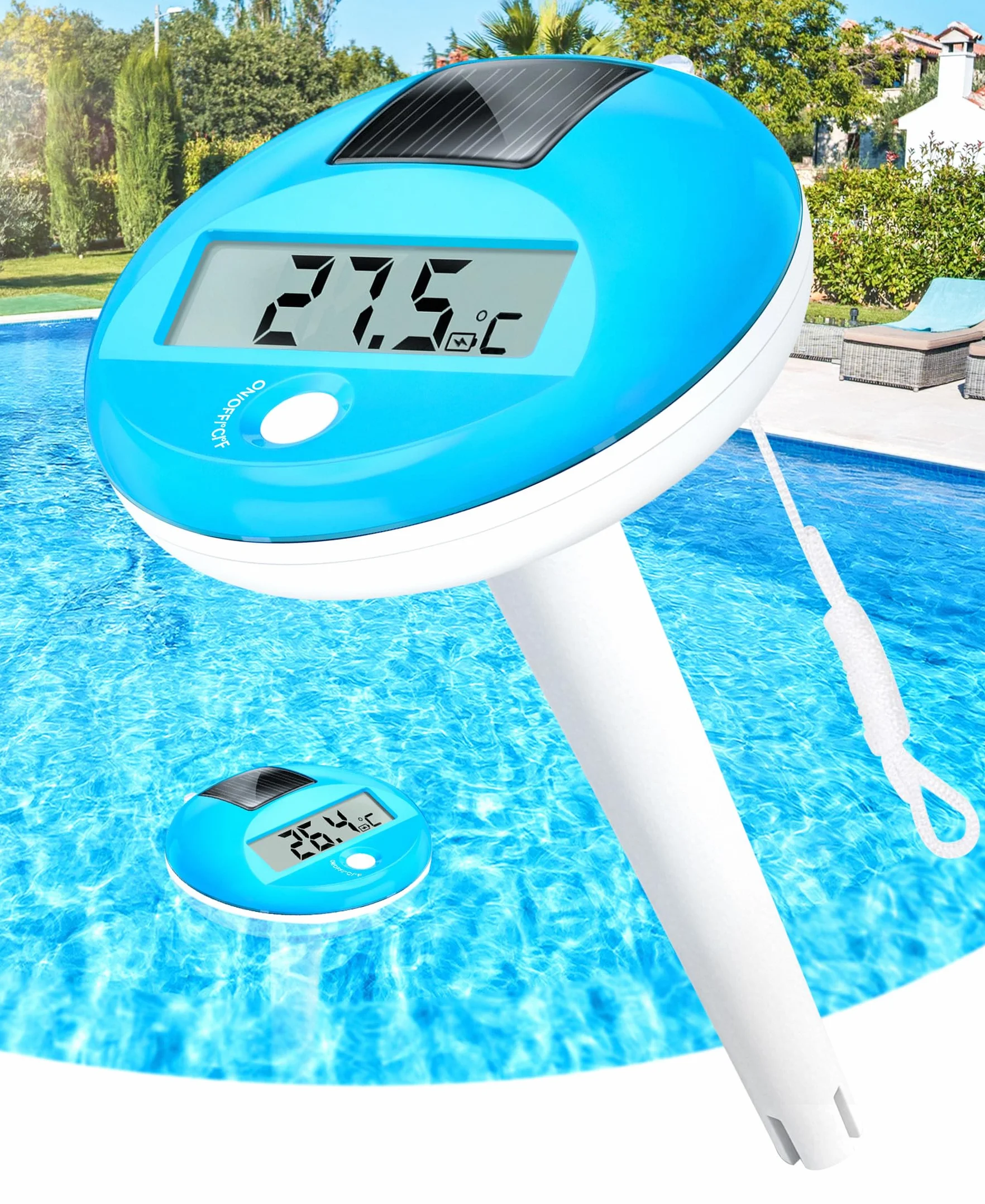 PoolLeader Termómetro Piscina Flotante | Solar Termómetro Digital Piscina con Cuerda | Pantalla LCD Grande para Facilitar la Lectura und IP68 Impermeable, Termómetro para Piscina Spa Estanque