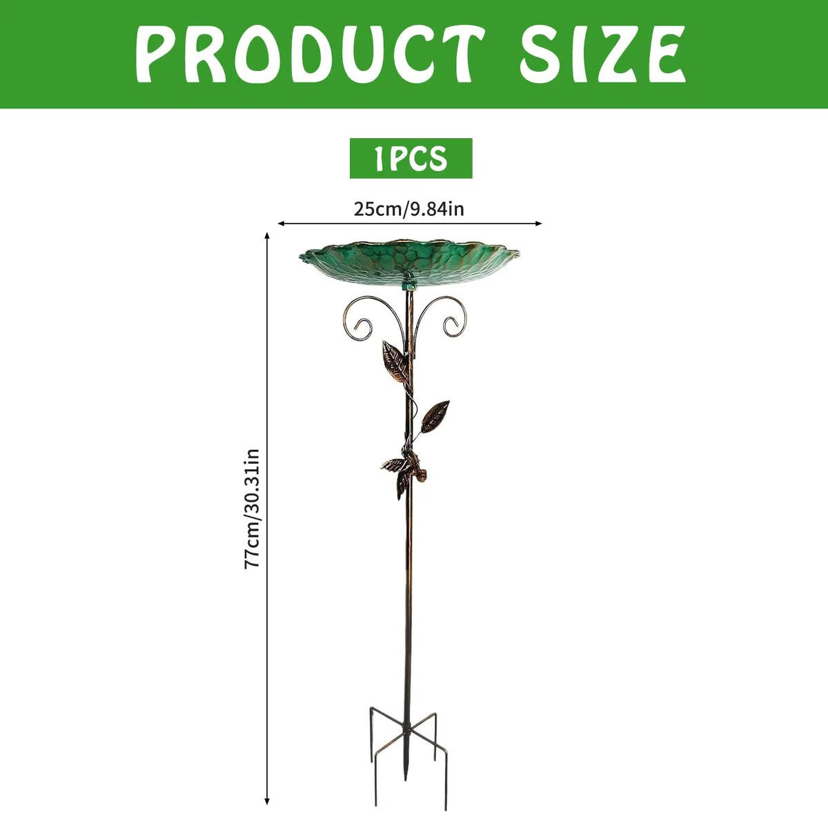 HIQE-FL Comedero para Pájaros,Bebedero para pájaros 25x25x77cm,Baño para Pájaros,Comedero Pájaros Exterior,Decoración de Jardín,Baño de Metal para Pájaros,Gran Bebedero,para Jardín,Balcón,Baño