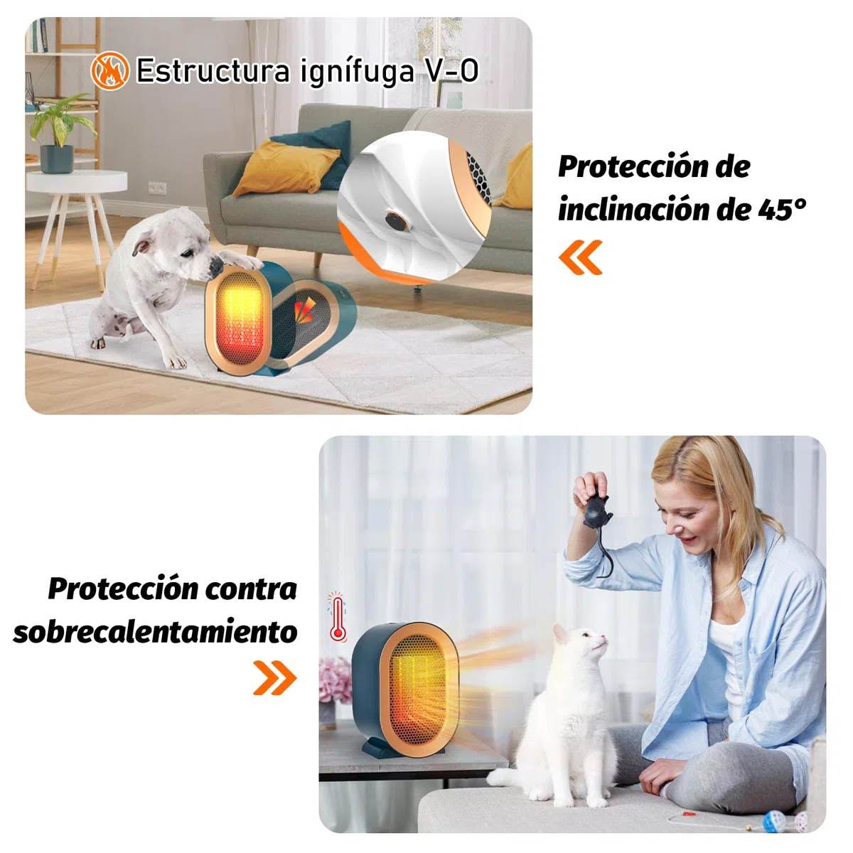 1200W Calefactor Bajo Consumo, Calentador Cerámico Silencioso,Protección contra el sobrecalentamiento/Automatic Shut-Off, Calefactor Electrico Para 20m2, baño, Oficina, Hogar, Dormitorio