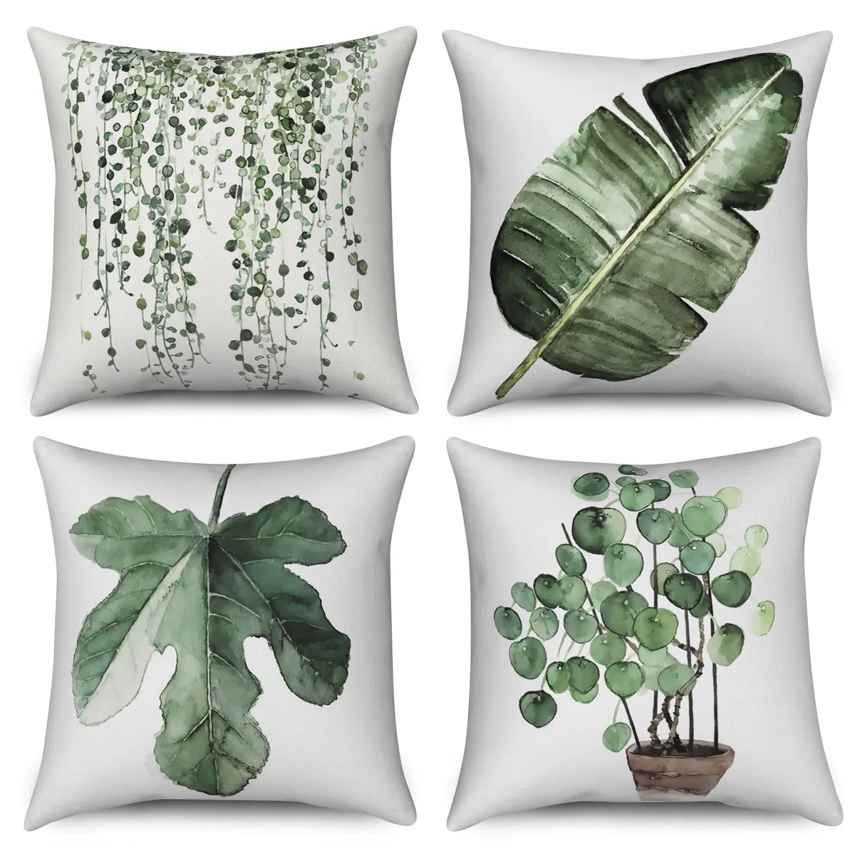 Funda de Cojín Verde 40x40 Juego de 4, Acuarela Hojas de Eucalipto Planta Botánica Fundas de Cojín Decorativas Funda de Cojín Cuadrada de Lino para Sofá Jardín Exterior Decoración del Hogar