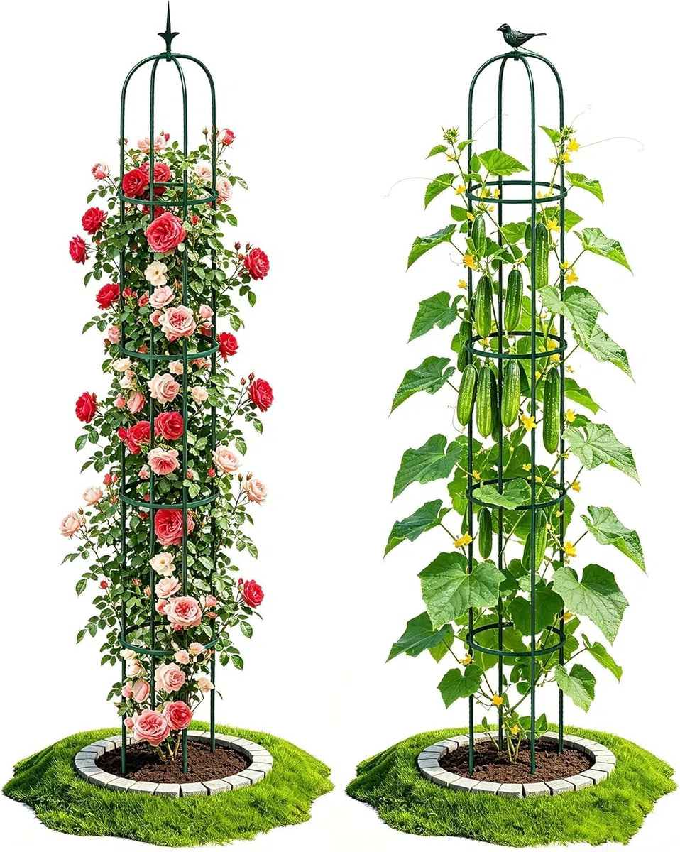LATERN 1 Pieza Enrejado de Obelisco de Jardín para Plantas Trepadoras, 180CM Altura Soporte Metálico para Plantas con Revestimiento Antioxidante para Macetas Plantas Rosas Tomates Flores Uvas (Verde)