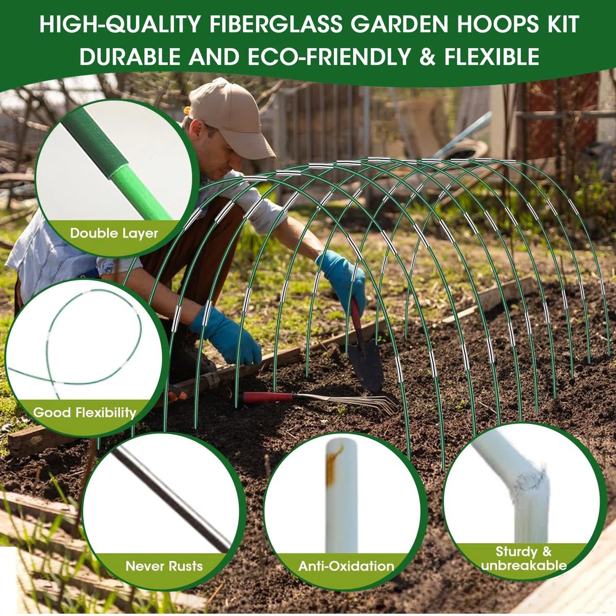 MQFORU 60 Piezas Arcos para Invernadero, 10 Juegos de Jerséis de Jardín de 8,5 Pies de Largo, Aros Invernadero Grandes, Aros De Soporte De Jardin, Aros De Invernadero para Cultivar Túneles