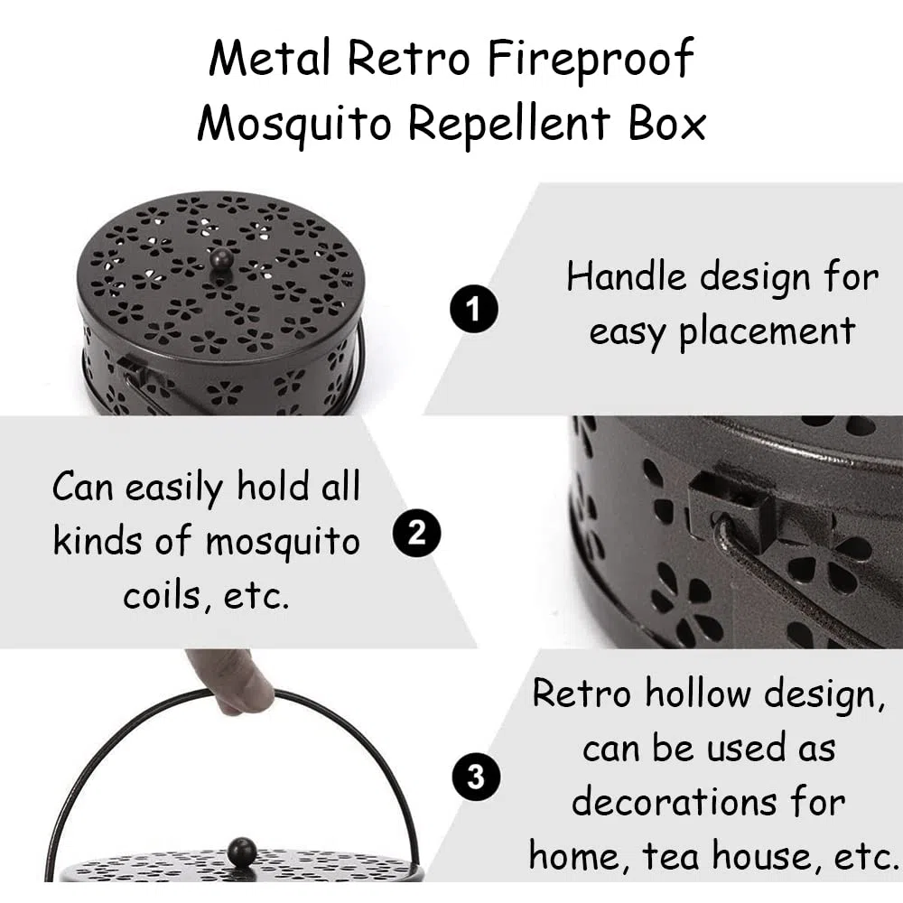 Porta Incienso Antimosquitos,Portable Mosquito Coil Holder,Mosquito Coil Holder,Porta Incienso Espiral,Quemador Incienso Caja,Soporte Incienso Metal (Schwarz)