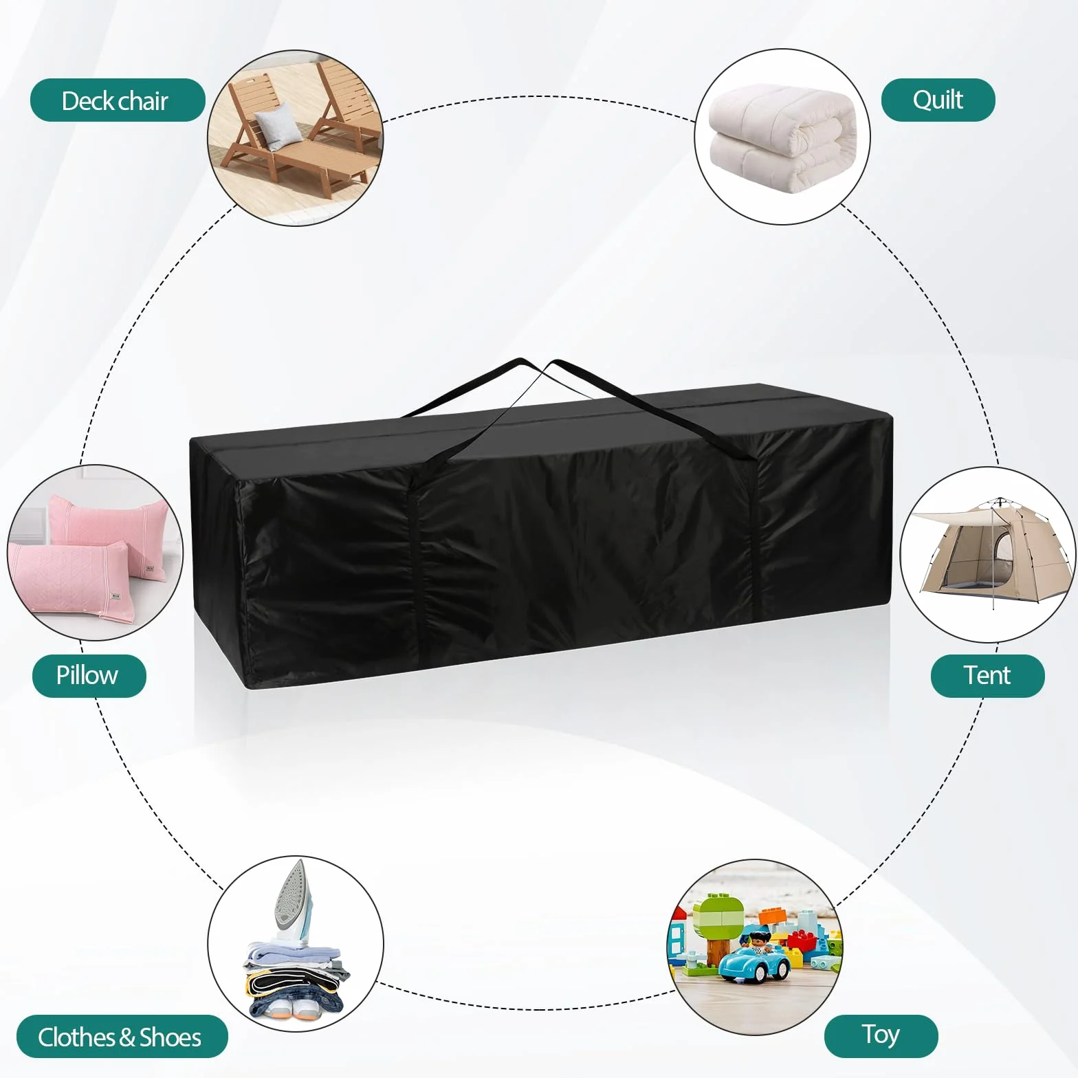 AiQInu Bolsa de Almacenamiento para Cojines Jardín, Oxford Funda Cojines Exterior Impermeable, Funda Cojín Bolsos con Asa de Transporte - 173x76x51cm