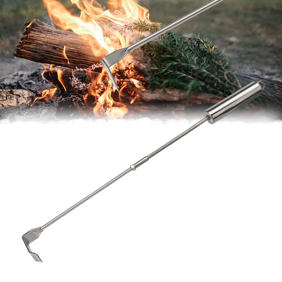 45.8 cm Rastrillo de Carbon, Herramienta de Eliminación de Cenizas Herramientas de Rastrillo de Ceniza de Acero Inoxidable, Mango de Metal Cómodo, Herramientas Ceniza para Acampar al Aire Libre