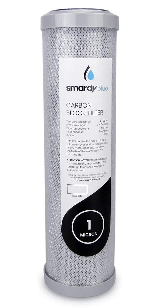 smardy blue Premium CTO-10" 1μm Cartucho de Carbón Activado en Bloque 10 pulgadas, 1 micrón para Osmosis Inversa, Filtro de Agua