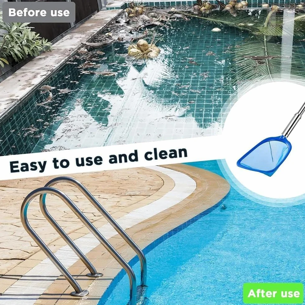 Red de Piscina con Barra telescópica, Cepillo para Piscina, Red Fina para estanques, Red de Hojas, Juego de Limpieza para SPA, Estanque, Jacuzzi