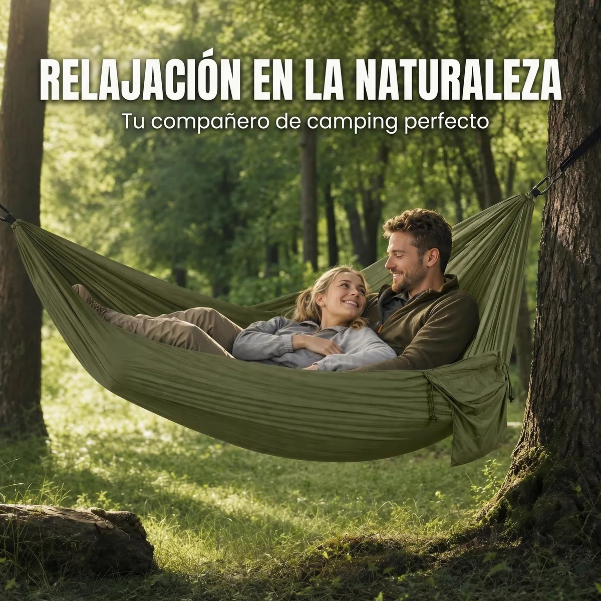 Hamaca Ultraligera Verde Militar para Exterior y Camping, Hamaca Colgante con Correas de fijación y Anillos en D, Carga hasta 300 kg para Jardín Balcón Terraza