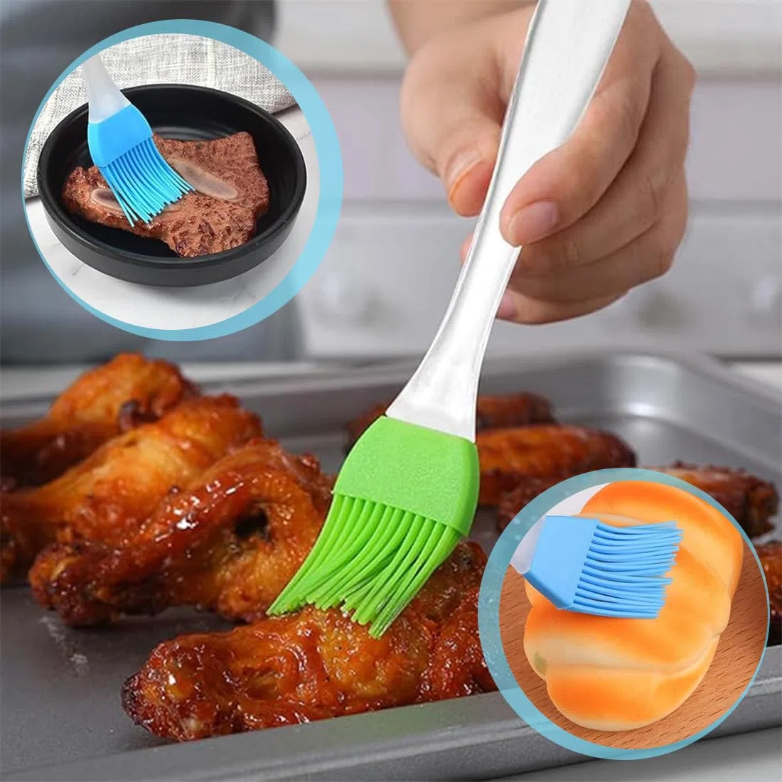 Brocha Cocina,Pincel Silicona Cocina Juego De 3 Piezas,Pincel Cocina, BBQ Pincel,Resistente a Altas Temperaturas Pinceles de Silicone Traje para Barbacoas,Repostería,Revolver Alimentos,Baking Cooking