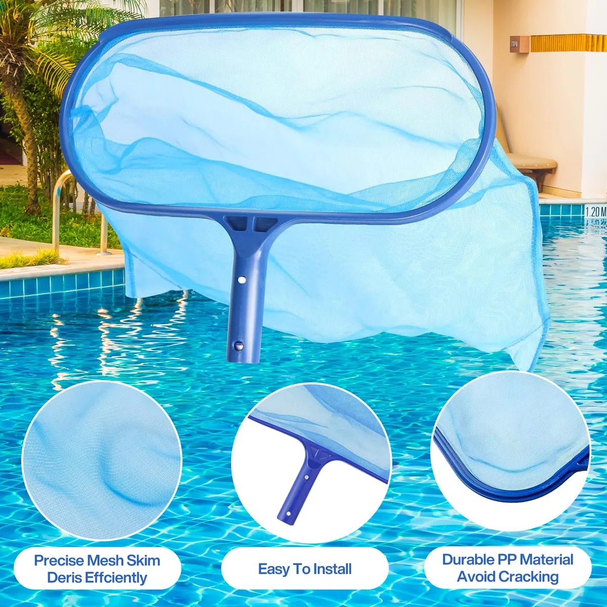 Red de Limpieza de Piscina, Kit de Limpieza Piscina con Red de Malla Fina y Mango de Aluminio, Mantenimiento Piscina, Recoge Tierra Arena Limo Hojas para Piscinas, Fuente, Pecera