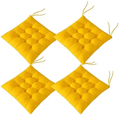 4 Almohadillas Suaves para Silla, Almohadillas para Asiento de Silla con Lazos, Cojines para sillas de Comedor para jardín, Patio, Cocina, Comedor (Amarillo, 45 x 45 cm)