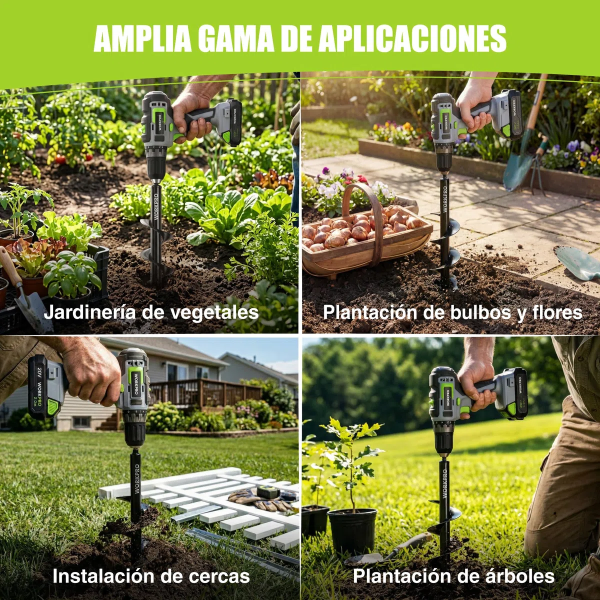 WORKPRO 2-Piezas Broca Espiral de Jardín para Taladro, Excavadora de Suelo tipo Barrena, Ideal para Plantar, 8 x 30 cm & 4 x 22 cm