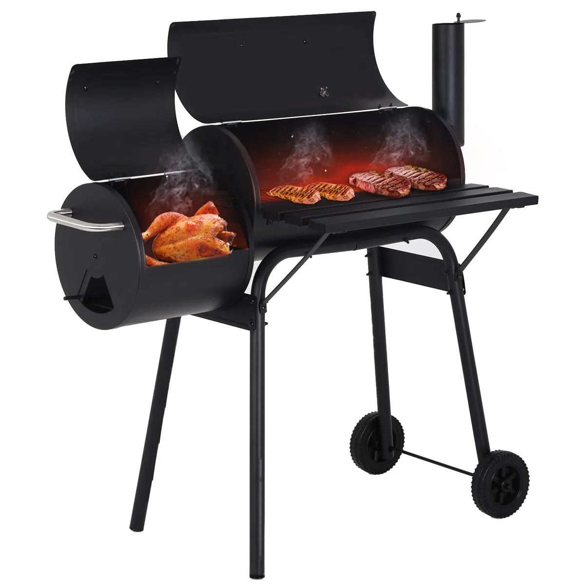 FDW Parrilla de carbón de 43 pulgadas para exteriores, parrilla de barbacoa para varias personas con diseño de malla de doble parrilla, parrilla ahumadora para camping, patio trasero al aire libre,
