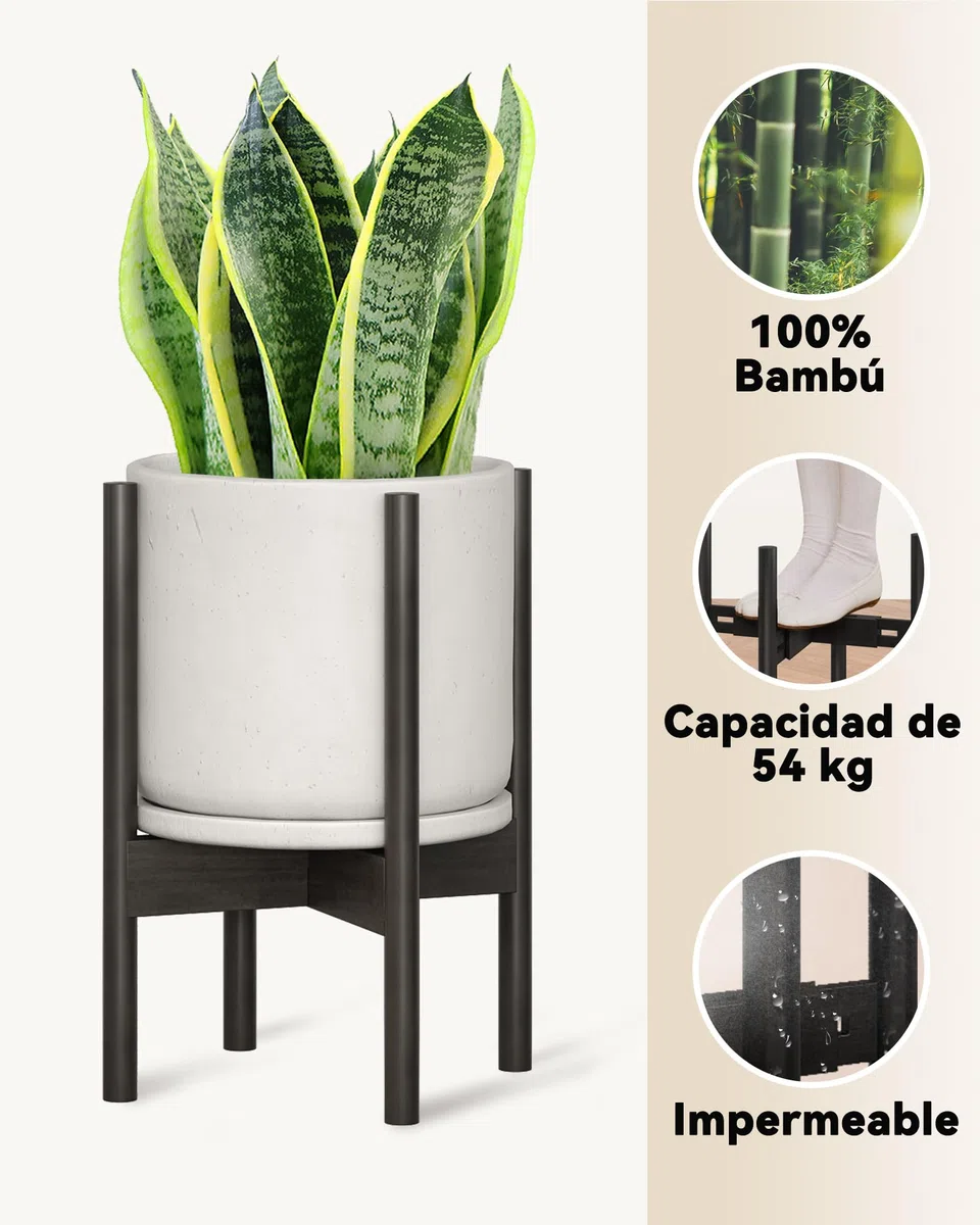 Bamworld Soporte para Plantas y Macetas de Interior de Ancho y Alto Ajustables, Pedestal para Plantas, Plant Stand, Soporte para Plantas Interior, Soporte Macetas Interior, Negro Bajo