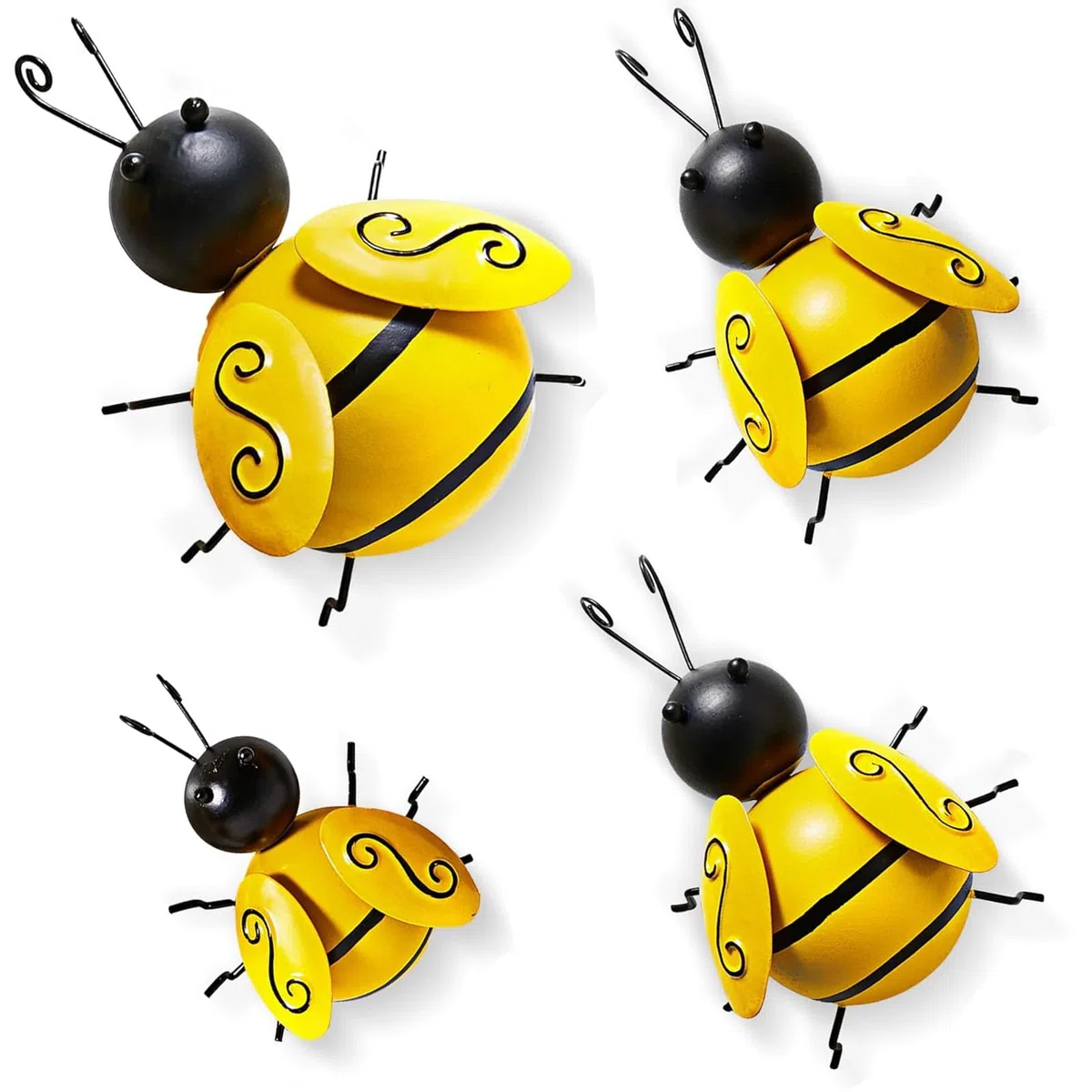 4 piezas Decoraciones de Abejas Metálicas, Decoración de Pared de Metal 3D, Adornos de Jardín de Abejorro, Arte de Pared de Abeja, Valla de Patio, Decoración de Césped de Jardín, Interior y Exterior