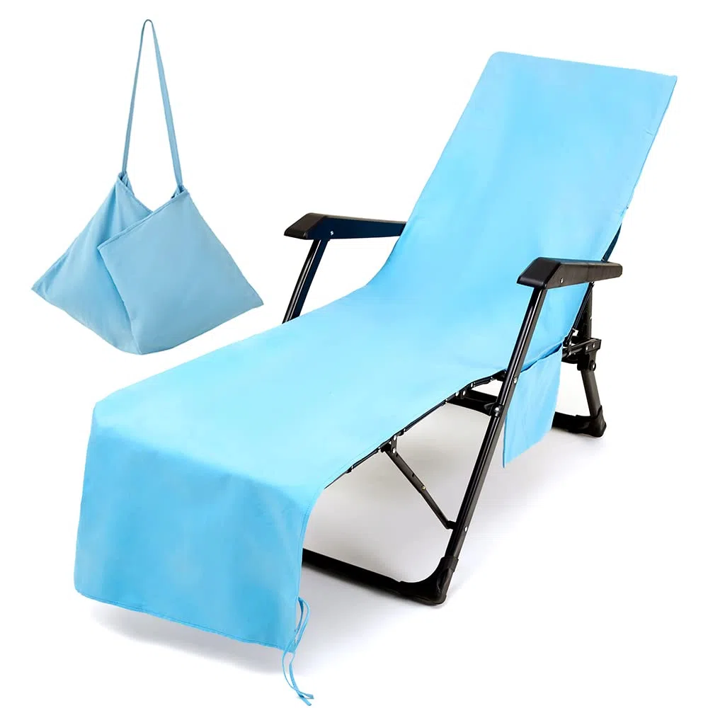 Morbuy Funda para Toallas para Tumbonas de Playa, Color sólido Funda para Silla de Playa de Microfibra con Bolsillos Laterales, para Tumbonas de Jardín, Piscina, Tomar El Sol (Cielo Azul)