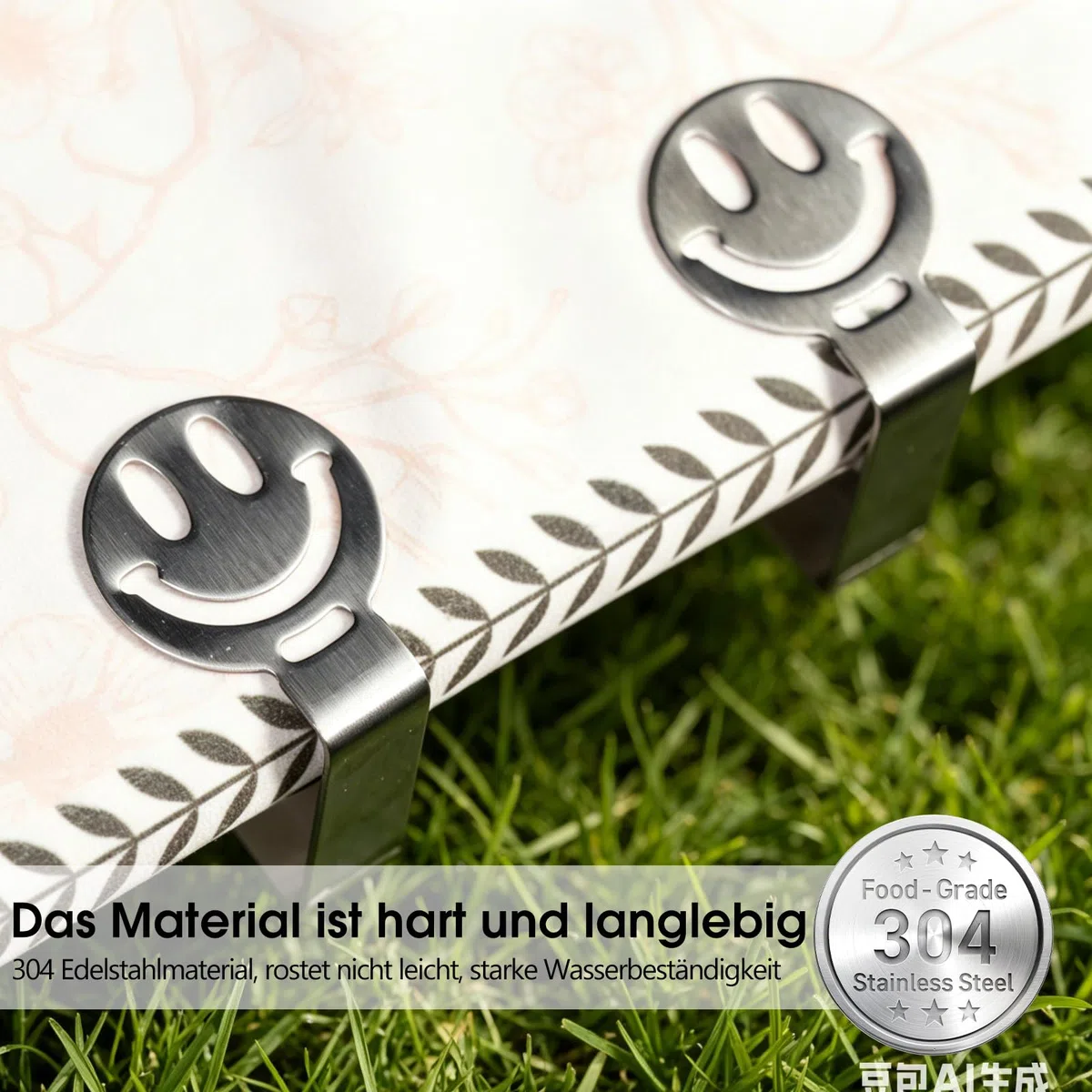Sujeta Manteles de Mesa Pinzas para Mantel 8Pcs Acero Inoxidable 304 Antideslizante Reutilizable para Familia Camping Jardín Terraza Playa Cocina Exterior Clips Mesa Diseño Sonriente