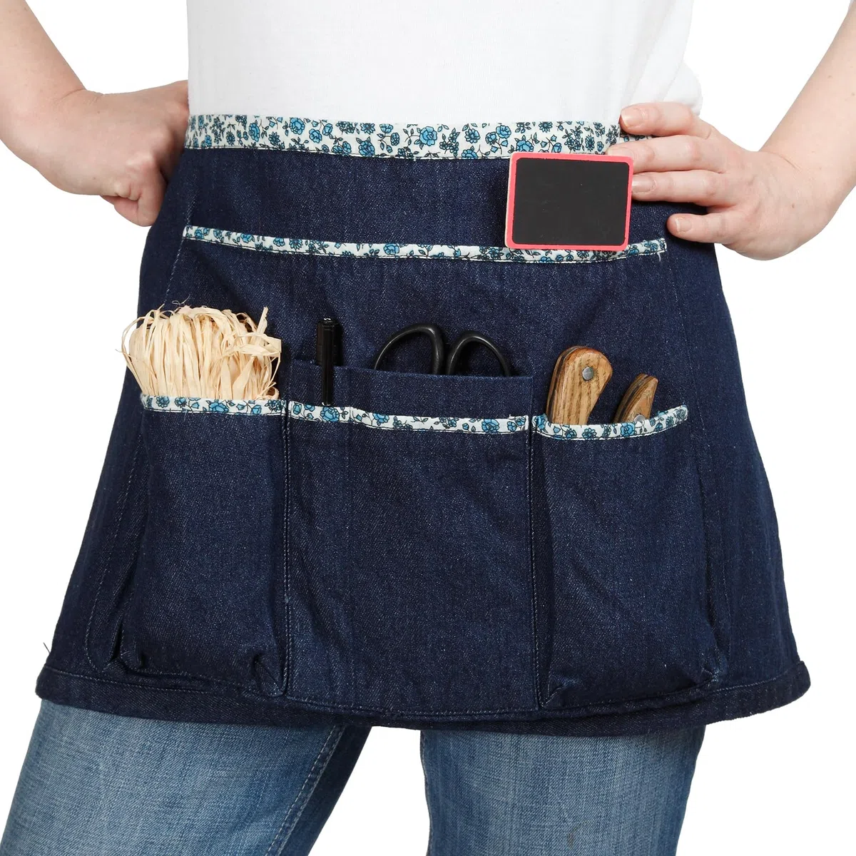 La Cordeline - Pantalón corto para jardinería o bricolaje, 100% algodón, azul denim y liberty, 7 bolsillos, costuras reforzadas, La Cordeline TJC1BJL 64 x 0,5 x 34 cm