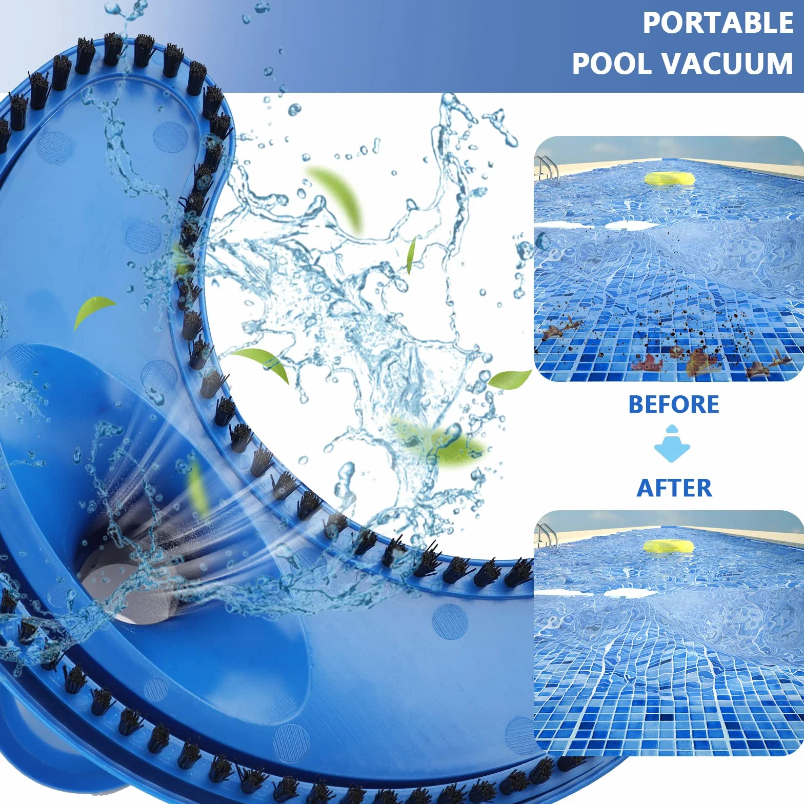 Aspirador de Piscina Portátil Aspiradora de Piso de Piscina Cepillo de Piscina con Bolsa de Malla Manual Accesorios de Limpieza de Piscinas para Piscinas Estanques y Fuentes