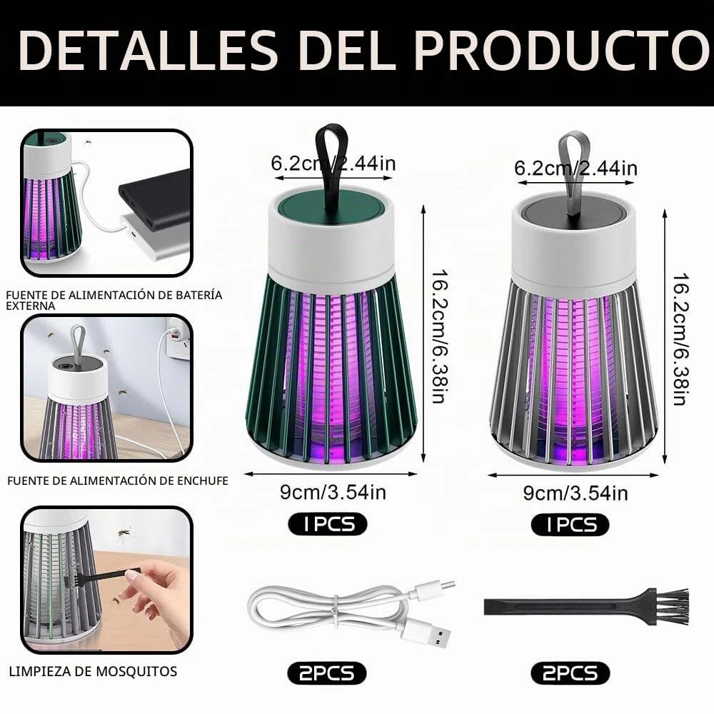 Mozzguard Matamosquitos, 2 piezas 2024 Nueva lámpara antimosquitos, lámpara mata mosquitos portátil, Mozzguard con cable USB, Mozzy Guard para interiores y exteriores, mata insectos para dormitorio