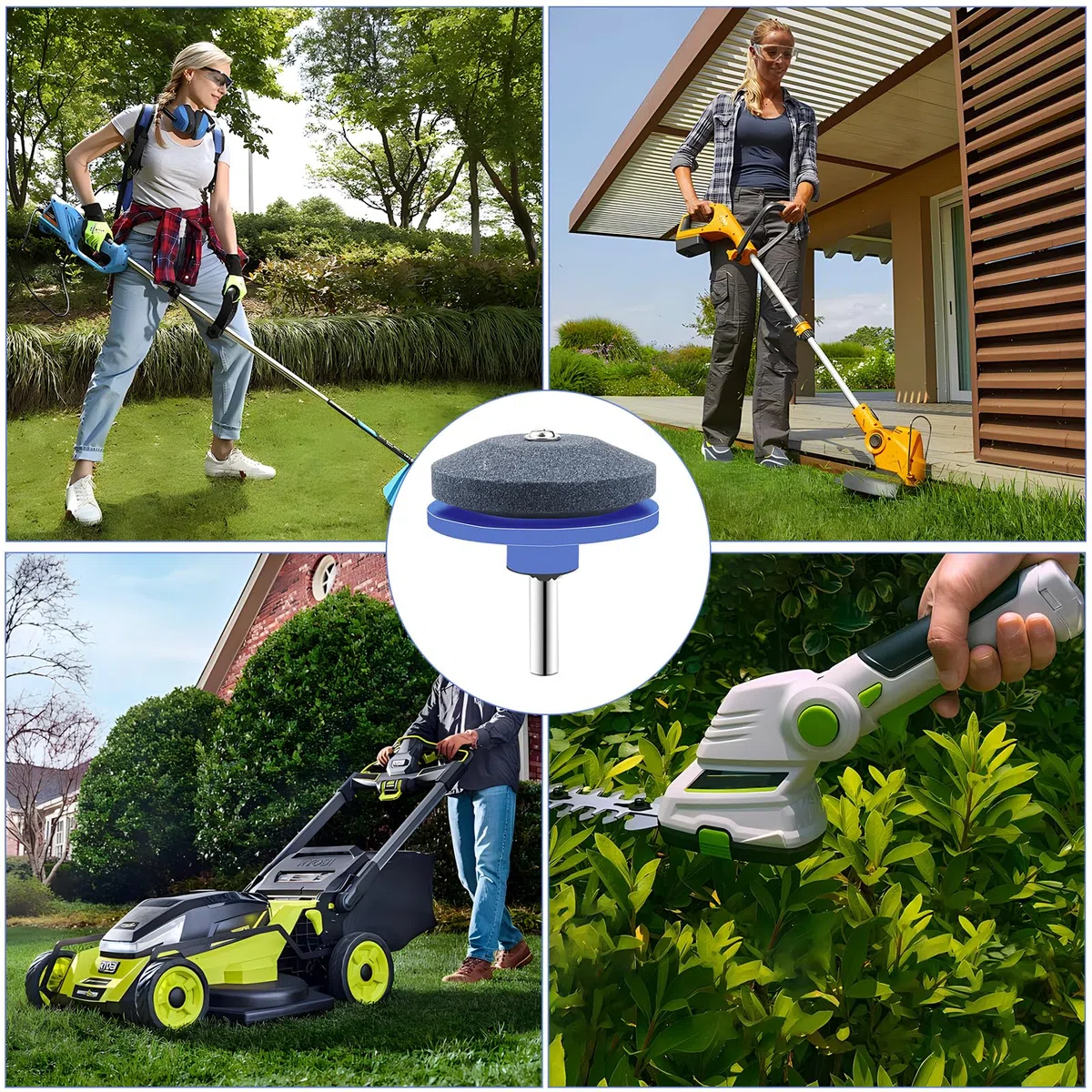 Afilador de cuchillos para cortacésped, 3 unidades, afilador de cortacésped, herramientas de jardín, cuchillas universales para la mayoría de taladros eléctricos de mano